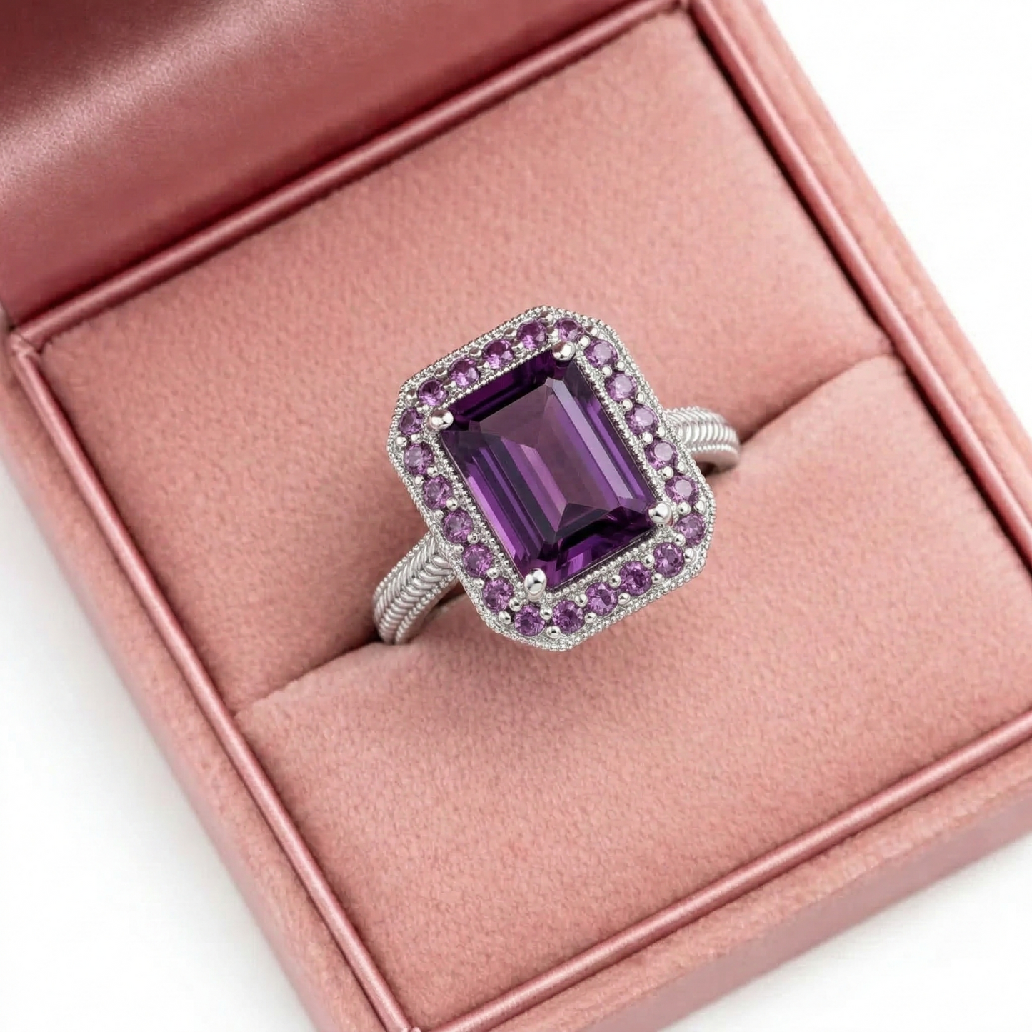 Halo Amethyst Silver Ring
