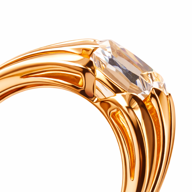 Large Dome Gold Ring with Rock Crystal