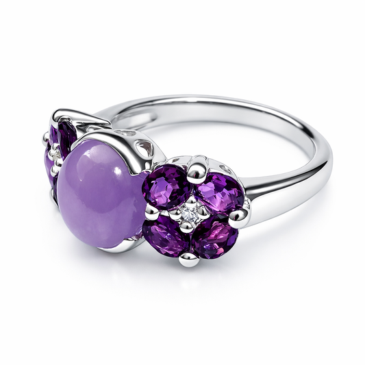 Lavender Jadeite Cabochon Silver Ring