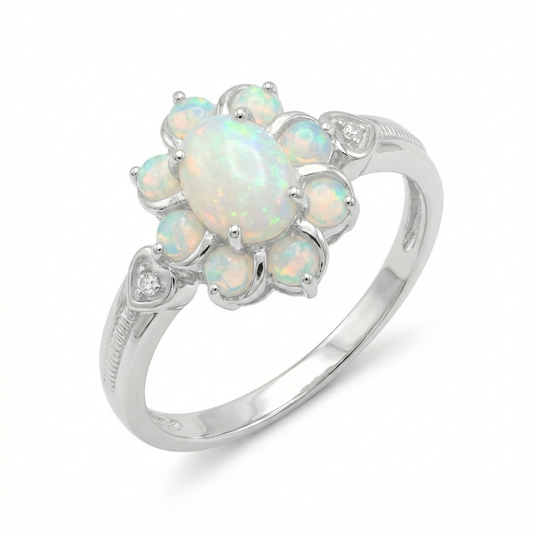 Opal Flower Silver Ring
