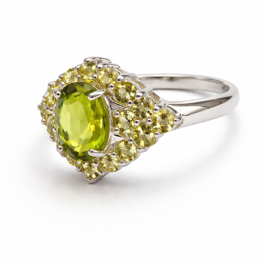 Peridot Cluster Silver Ring