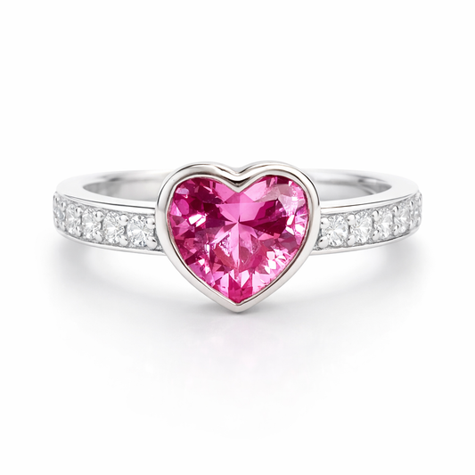 Pink Heart Sapphire Silver Ring