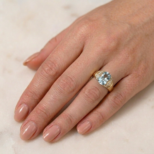 Sky Blue Topaz Gold Plated Godron Ring