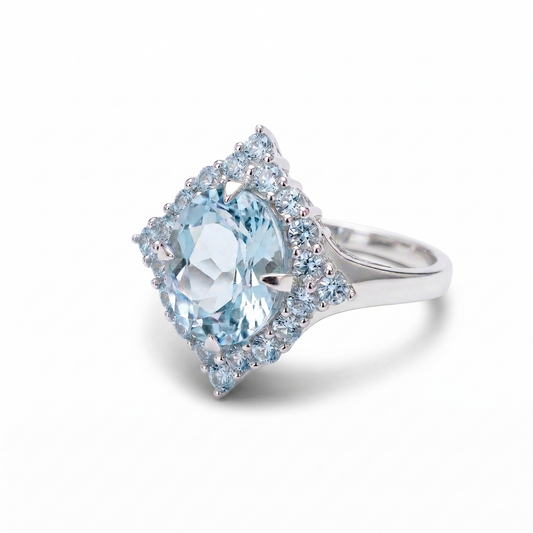 Sky Blue Topaz Halo Ring
