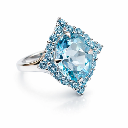 Sky Blue Topaz Halo Ring