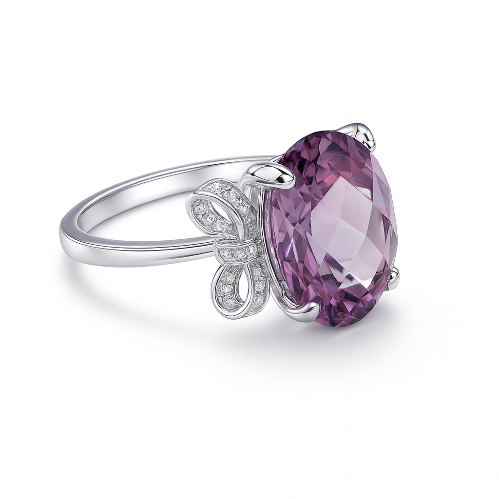 Silver ring with a large amethyst