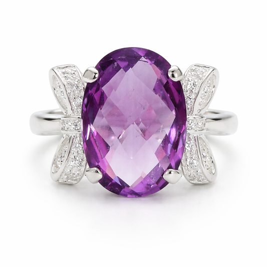 amethyst bow silver ring