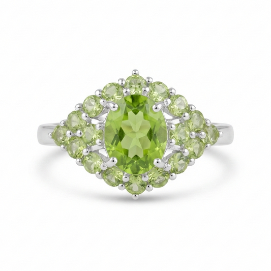 Peridot Cluster Silver Ring