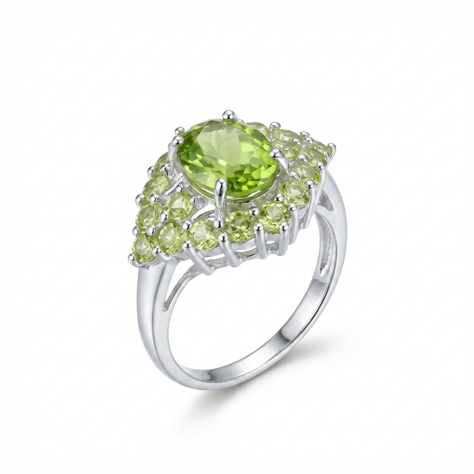 Peridot-Cluster-Silberring