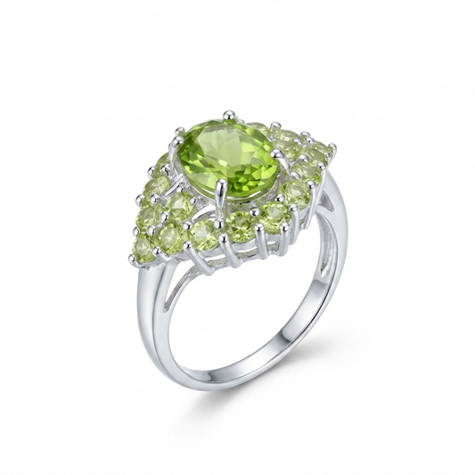 Peridot Cluster Silver Ring