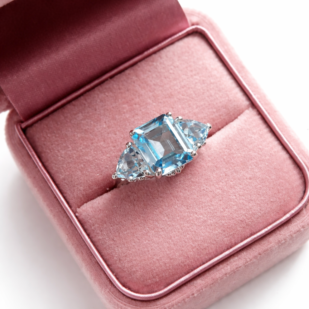3 stone blue gems ring