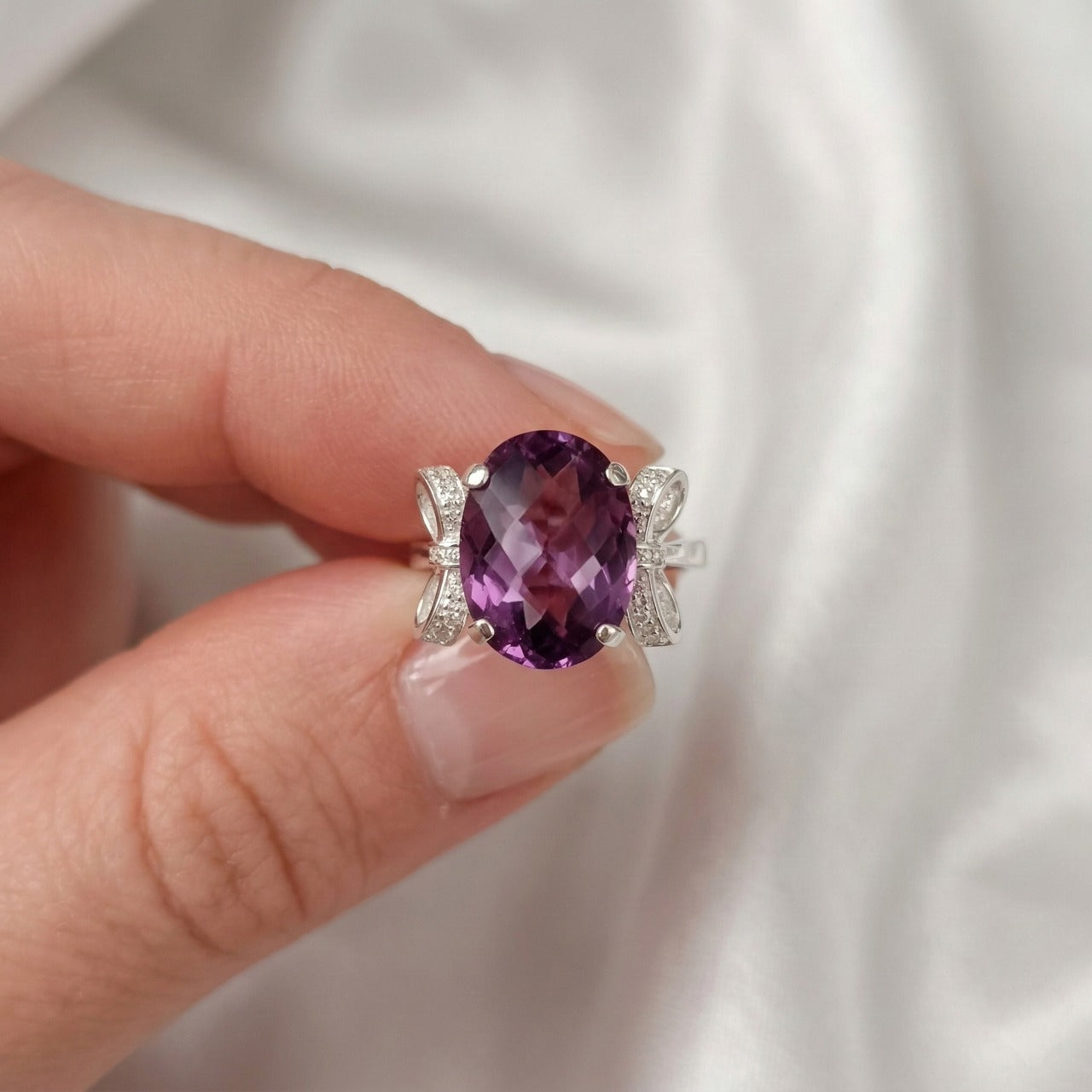 Amethyst Bow Silver Ring