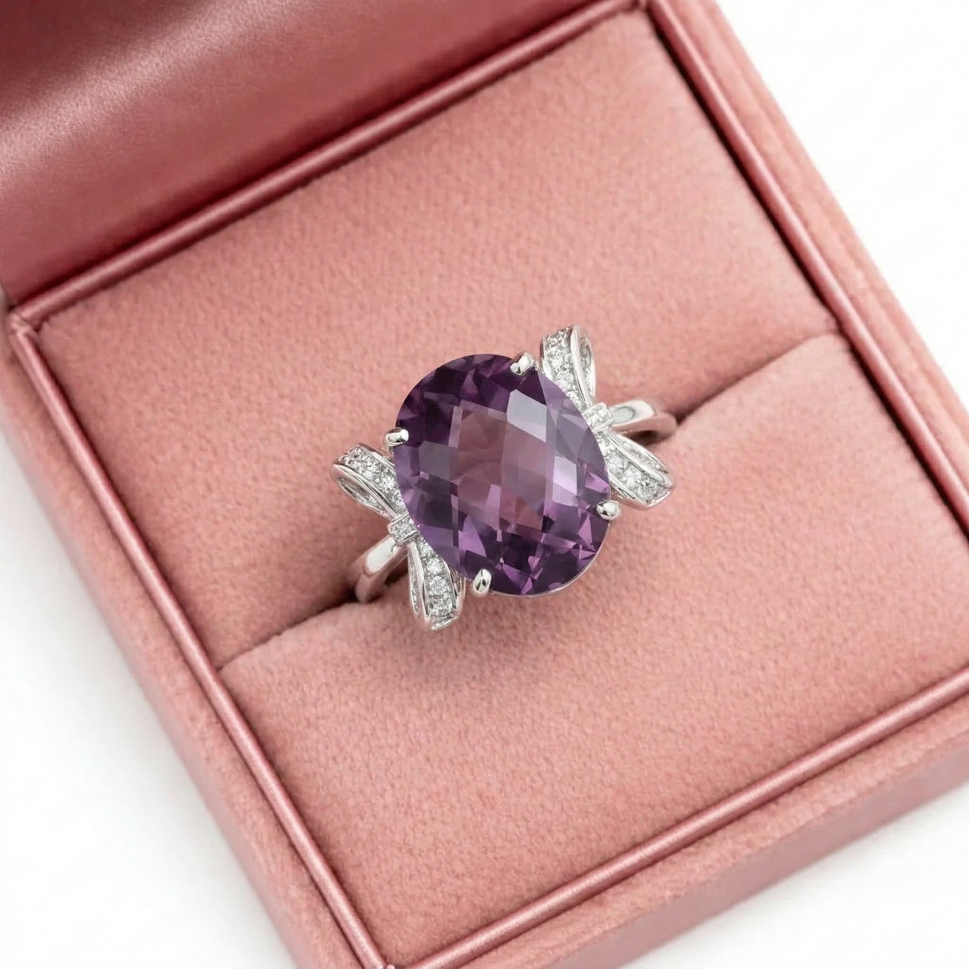 Amethyst Bow Silver Ring