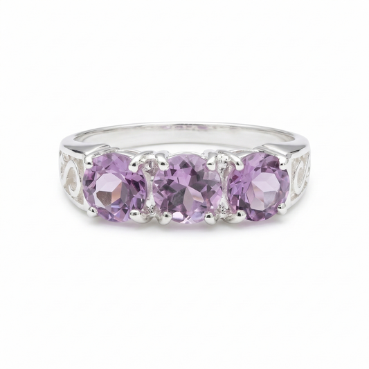 Amethyst Trilogy Silver Ring