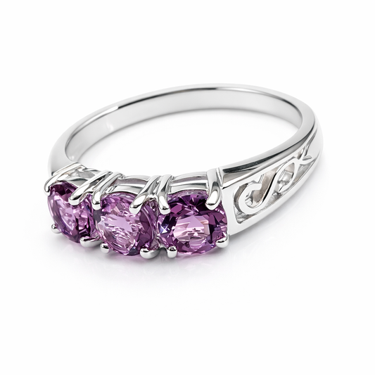 Amethyst Trilogy Silver Ring