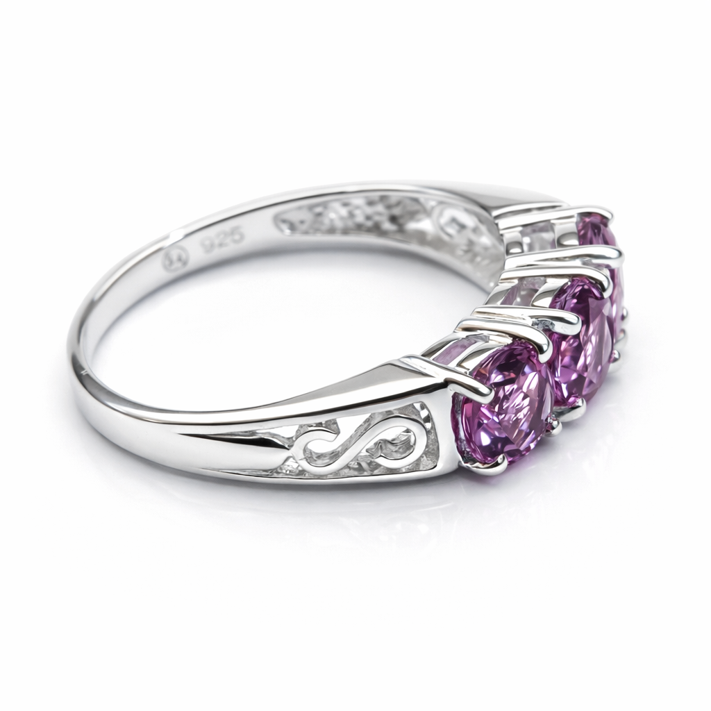 Amethyst Trilogy Silver Ring
