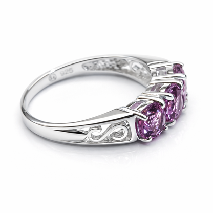 Amethyst Trilogy Silver Ring