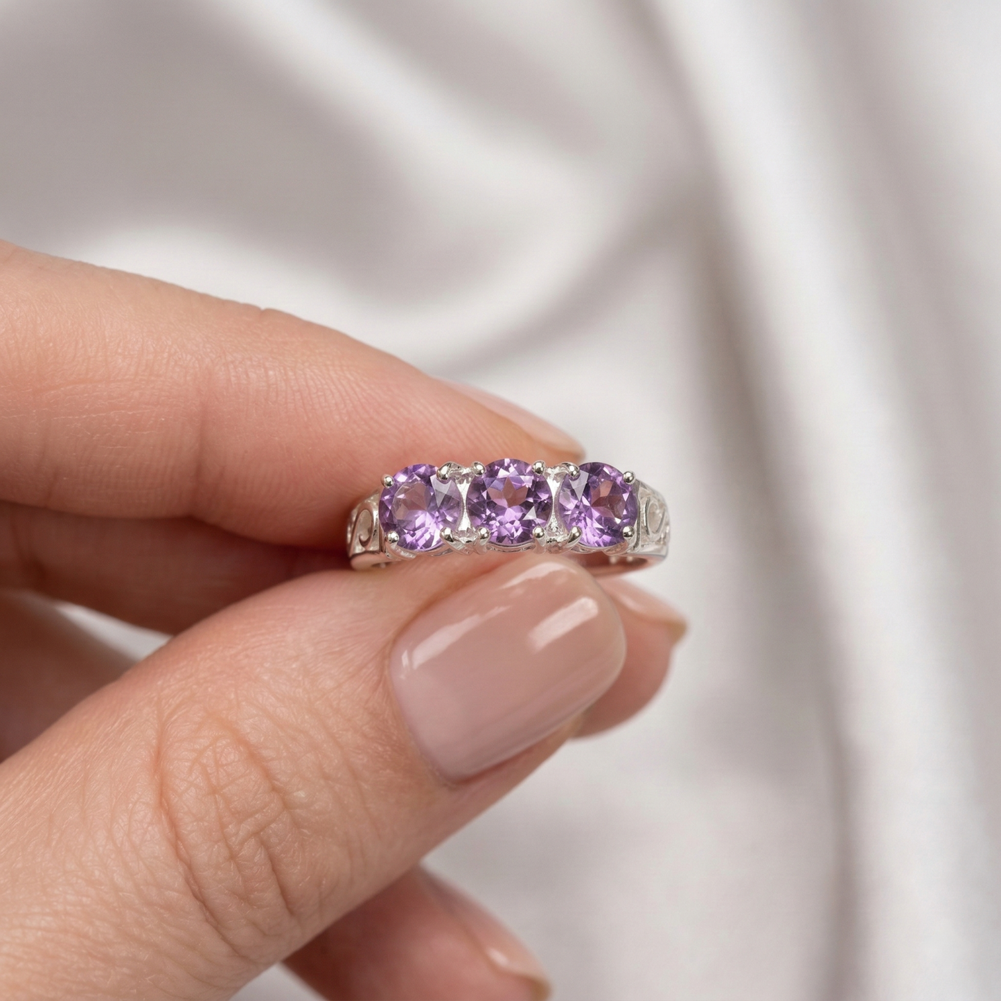 Amethyst Trilogy Silver Ring