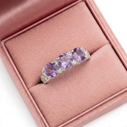 Amethyst Trilogy Silver Ring