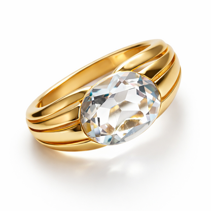 Bold Dome Gold Ring with Rock Crystal