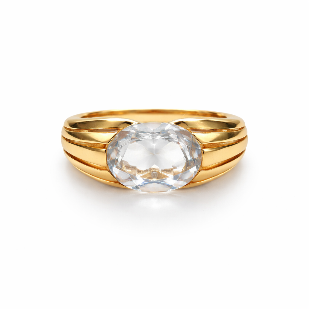 Bold Dome Gold Ring with Rock Crystal