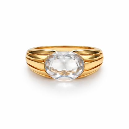 Bold Dome Gold Ring with Rock Crystal