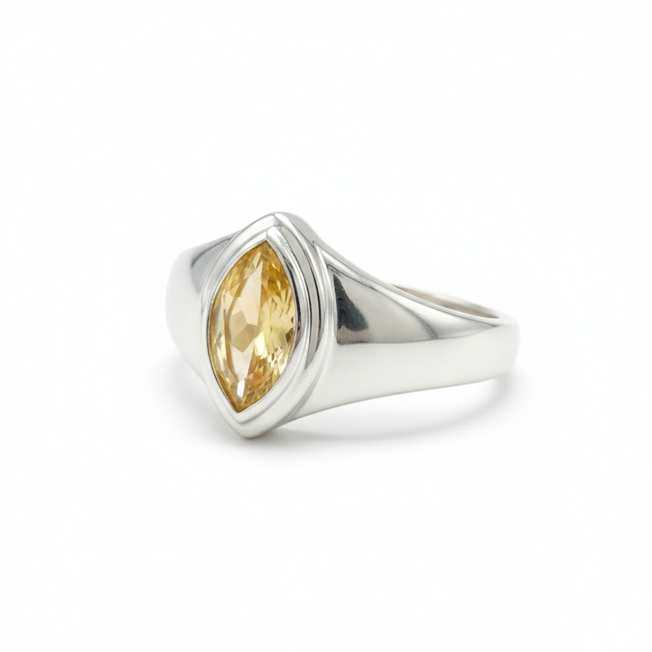Champagne Quartz Marquise Silver Ring