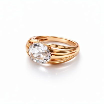 Chunky Dome Gold Ring with Rock Crystal