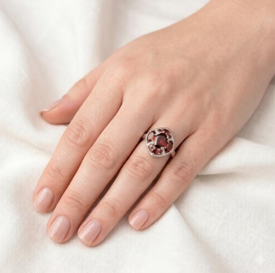 Boho Garnet Cluster Ring