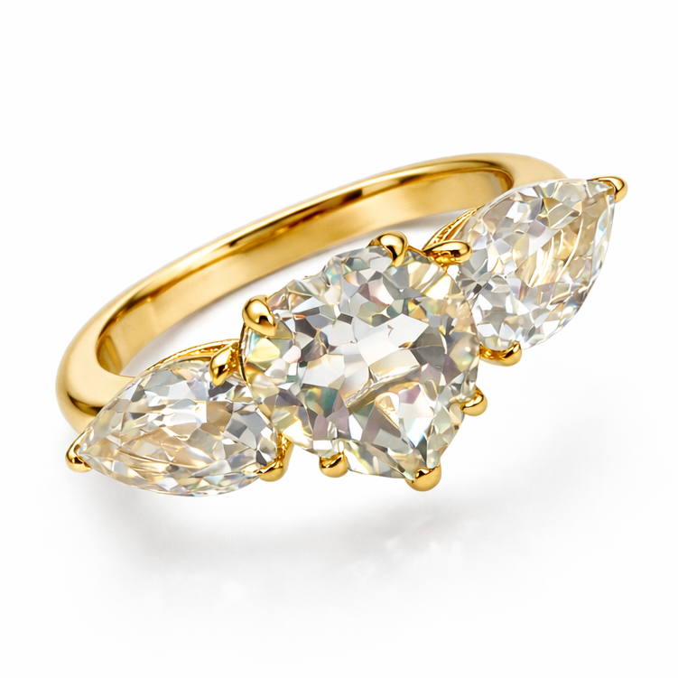 Green Quartz Heart Trilogy Gold Ring