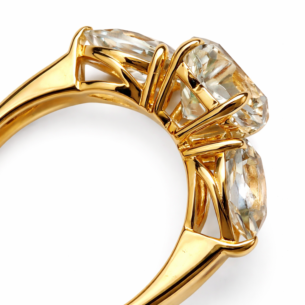 Green Quartz Heart Trilogy Gold Ring