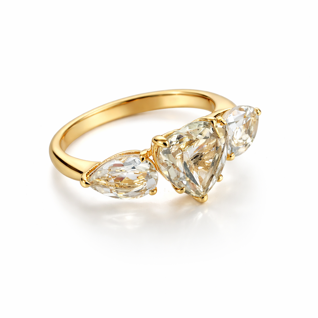 Green Quartz Heart Trilogy Gold Ring2