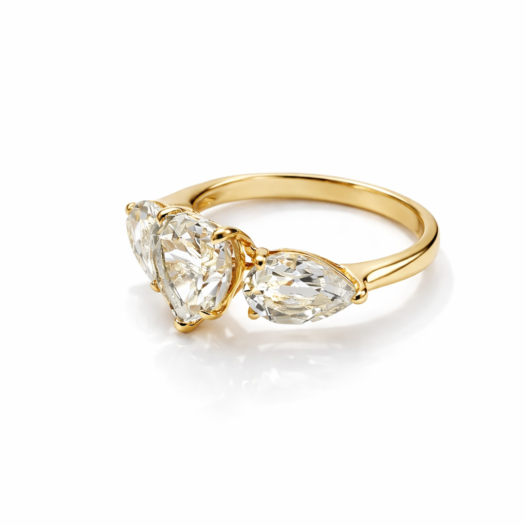 Green Quartz Heart Trilogy Gold Ring