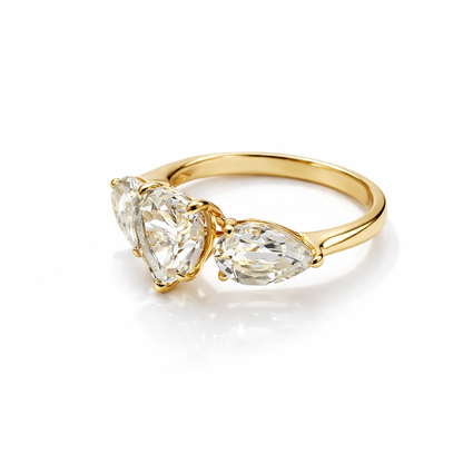 Green Quartz Heart Trilogy Gold Ring