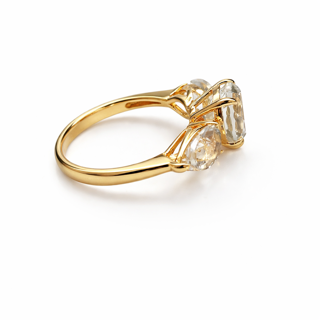Green Quartz Heart Trilogy Gold Ring