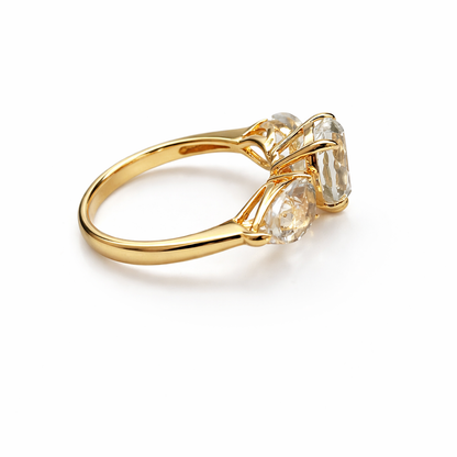 Green Quartz Heart Trilogy Gold Ring