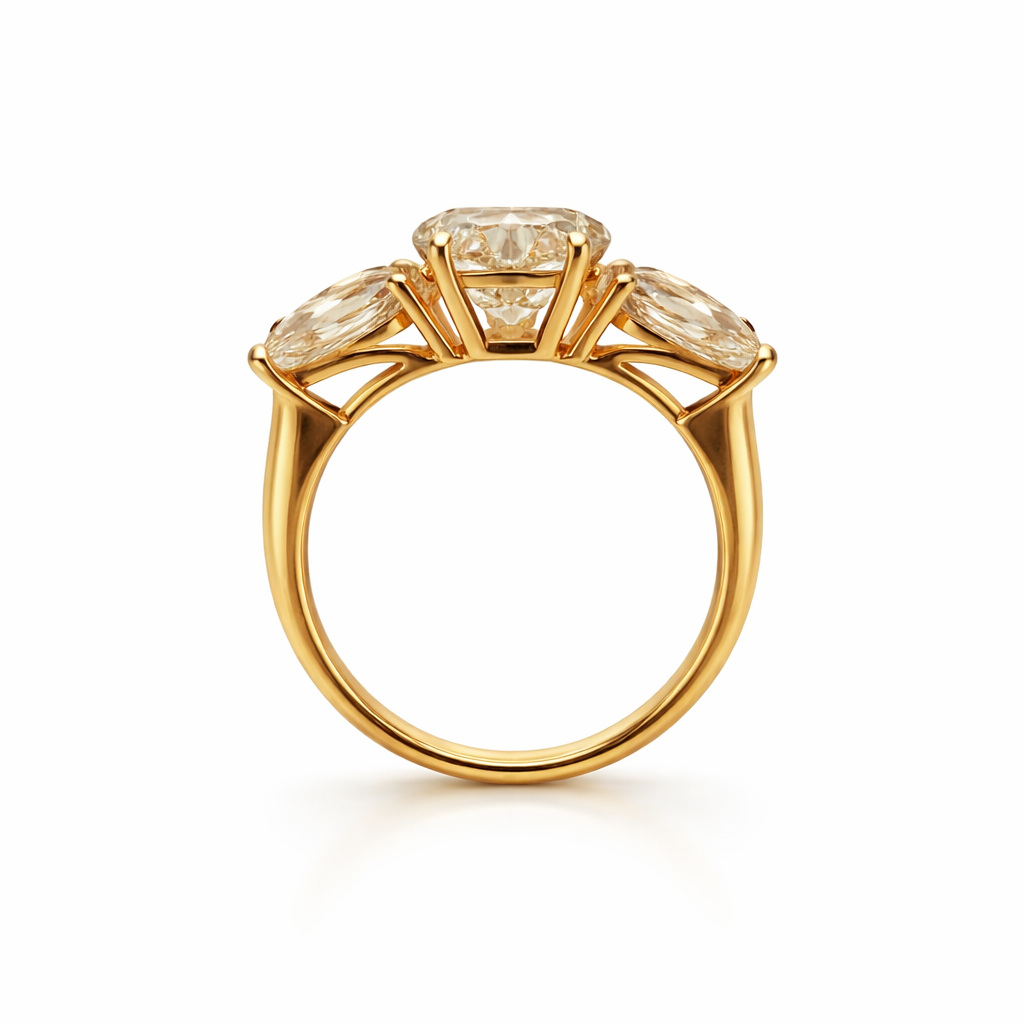 Green Quartz Heart Trilogy Gold Ring