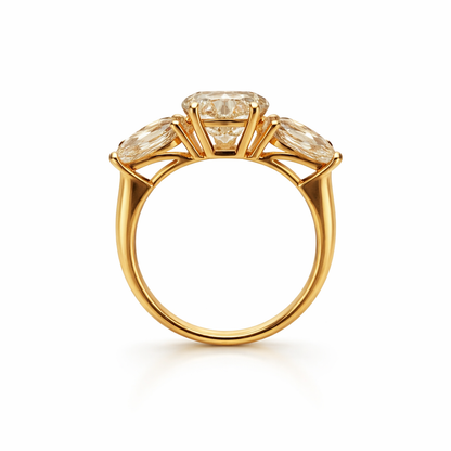 Green Quartz Heart Trilogy Gold Ring