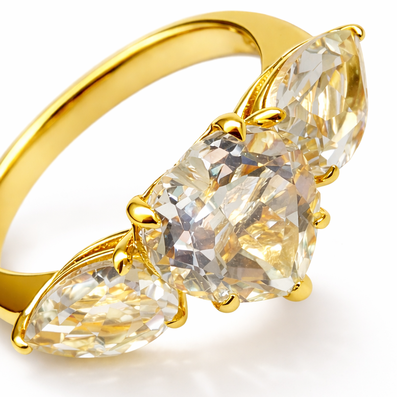 Green Quartz Heart Trilogy Gold Ring