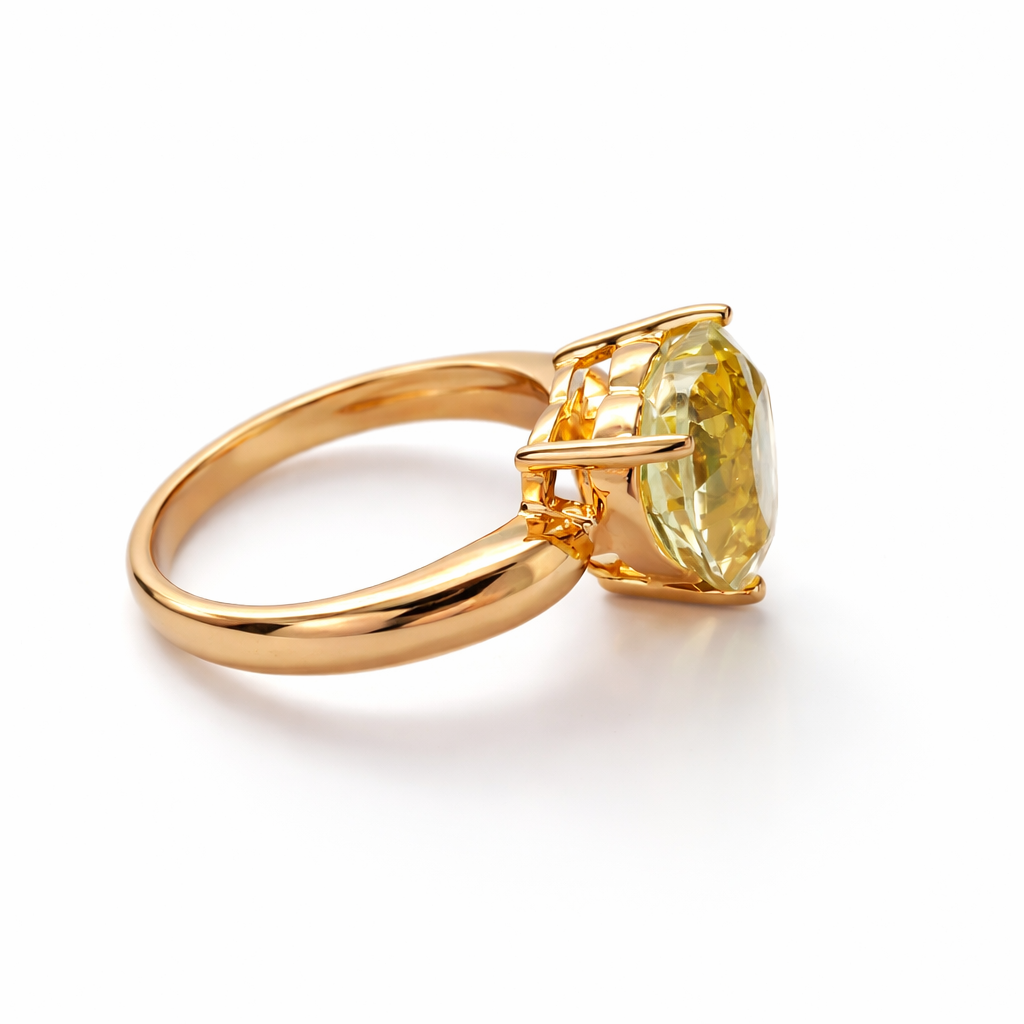 Heart Gem Lemon Quartz Gold Ring