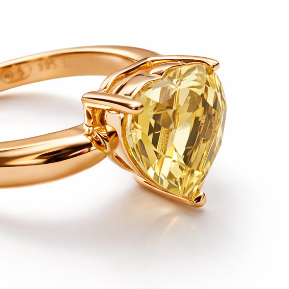Heart Gem Lemon Quartz Gold Ring