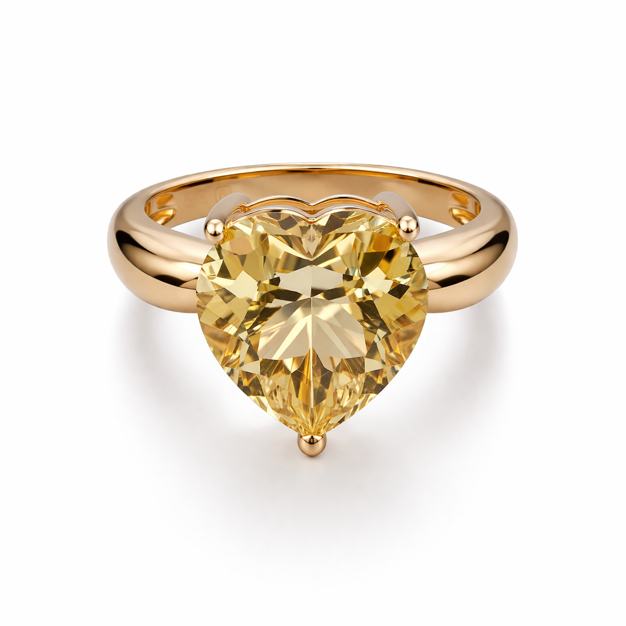 Heart Gem Lemon Quartz Gold Ring