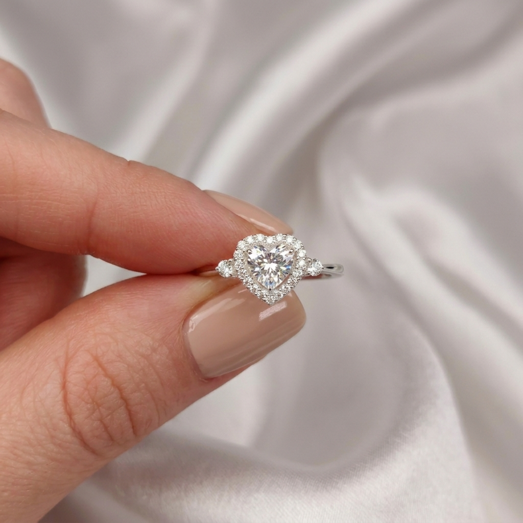 delicate heart gem promise ring
