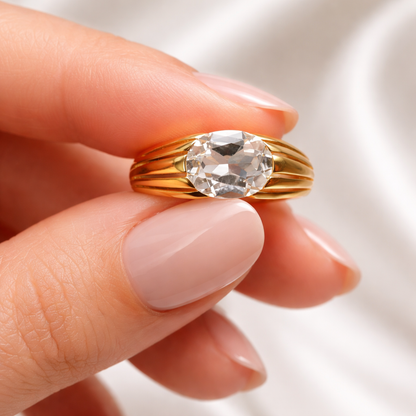 Large Dome Gold Ring with Rock Crystal