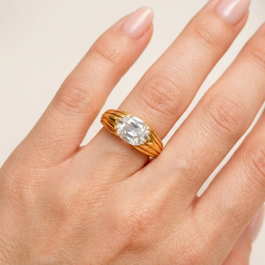Large Dome Gold Ring with Rock Crystal