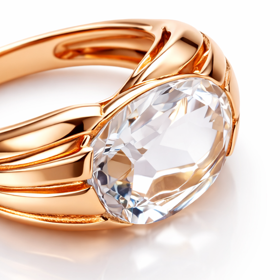 Large Dome Gold Ring with Rock Crystal