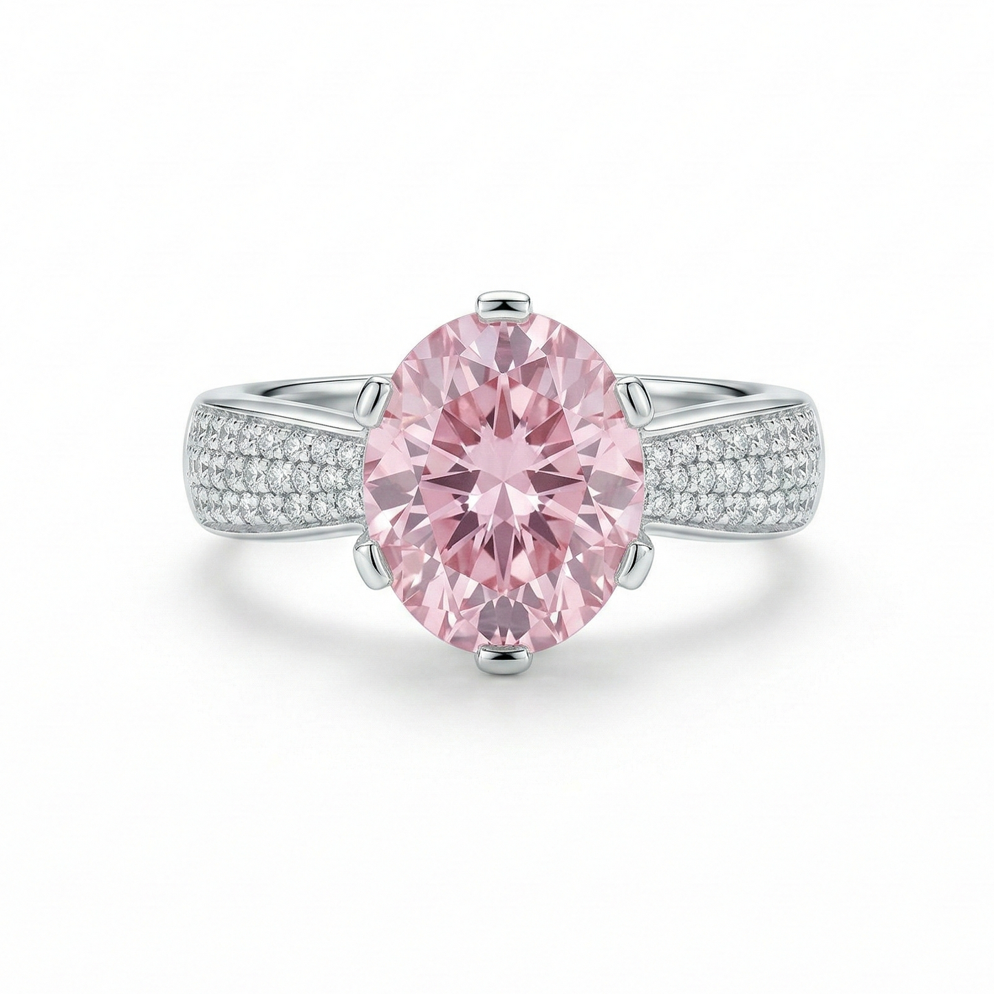Large Pink Solitaire Silver Ring