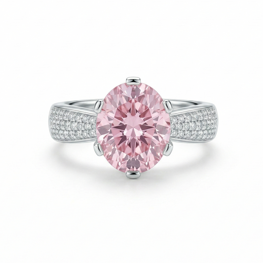 Large Pink Solitaire Silver Ring