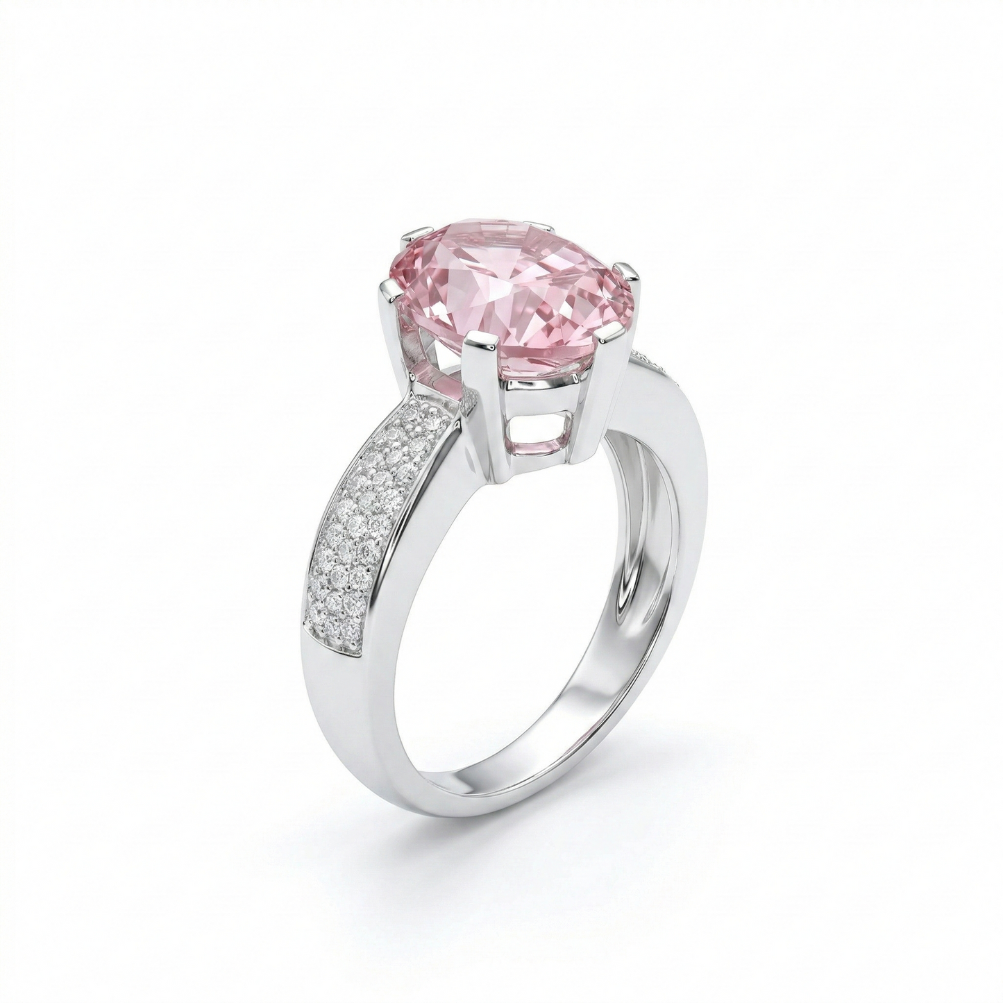 Large Pink Solitaire Silver Ring
