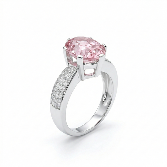 Large Pink Solitaire Silver Ring